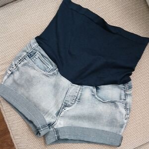 Bella Vita High Blue Denim Maternity Shorts